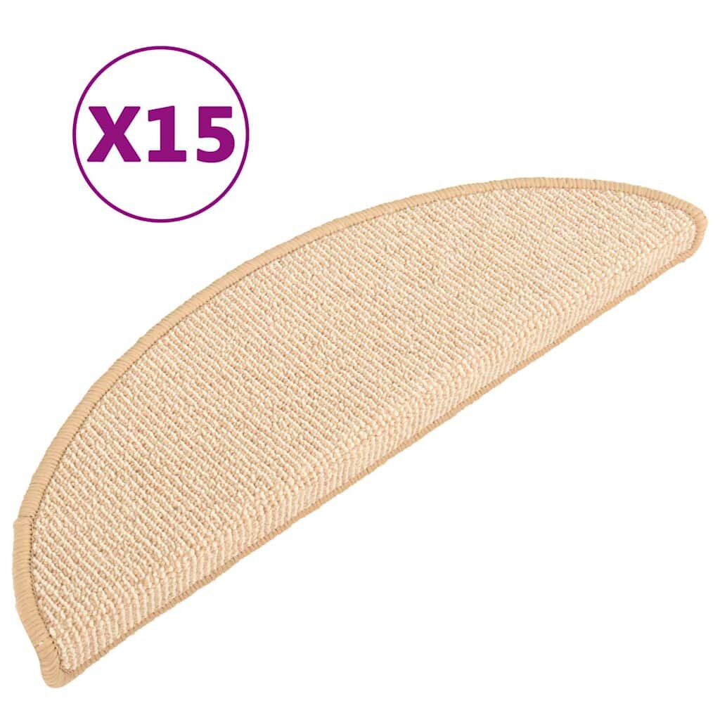 vidaXL Schodové rohože 15 ks 56x17x3 cm krémové polkruhové