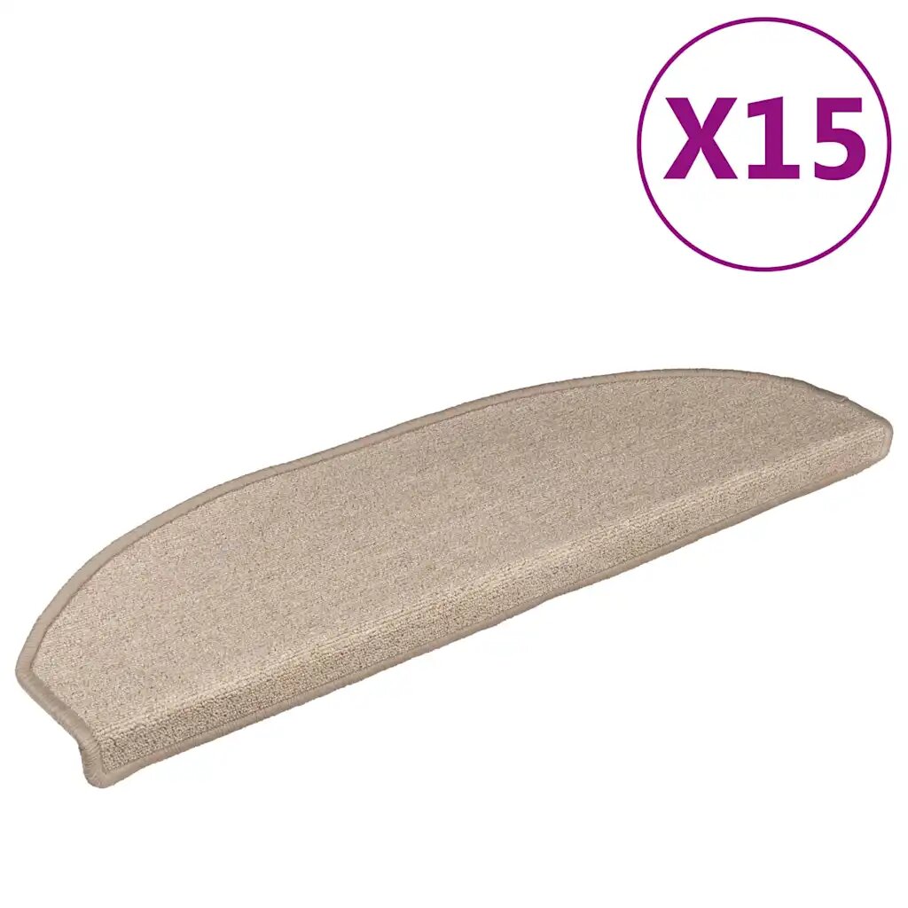 vidaXL Schodové rohože 15 ks 65x24x4 cm béžové polkruhové veľké
