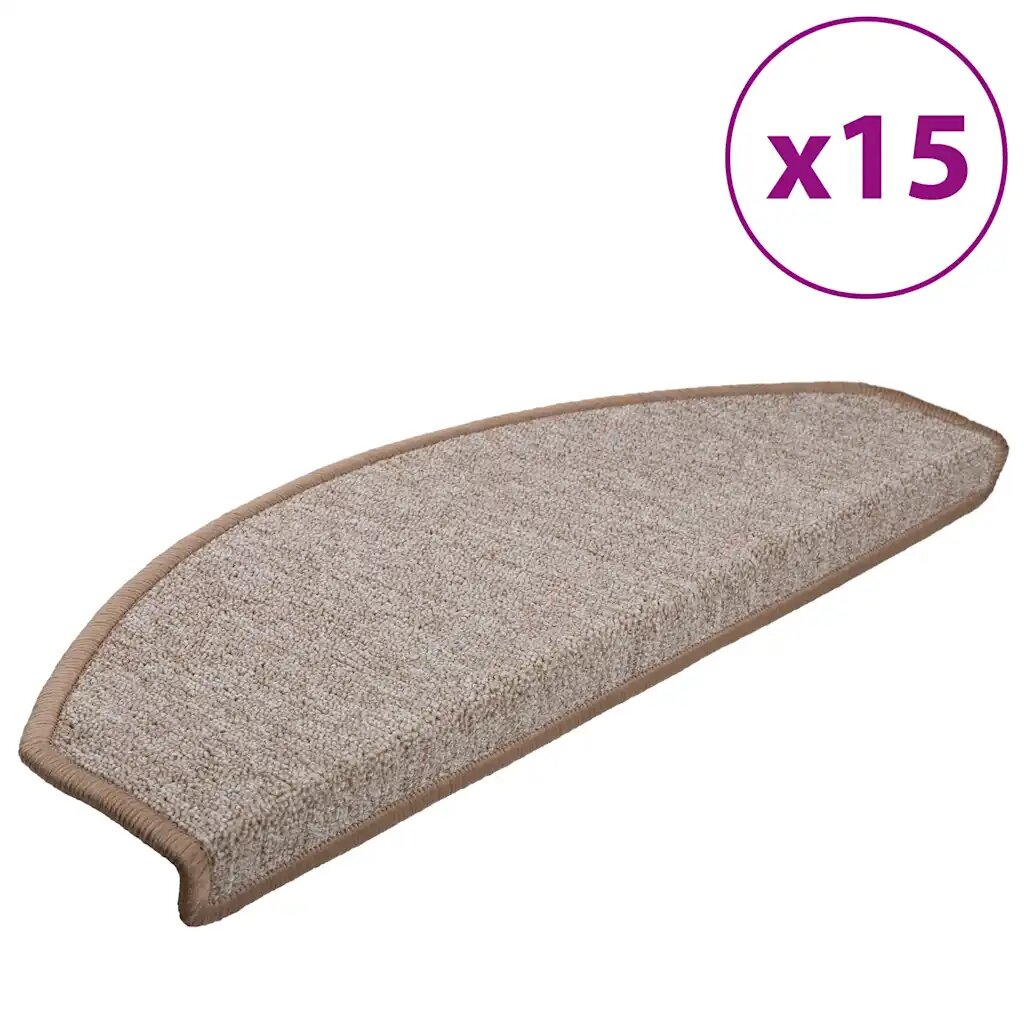 vidaXL Schodové rohože 15 ks 65x24x4 cm svetlohnedé polkruhové veľké