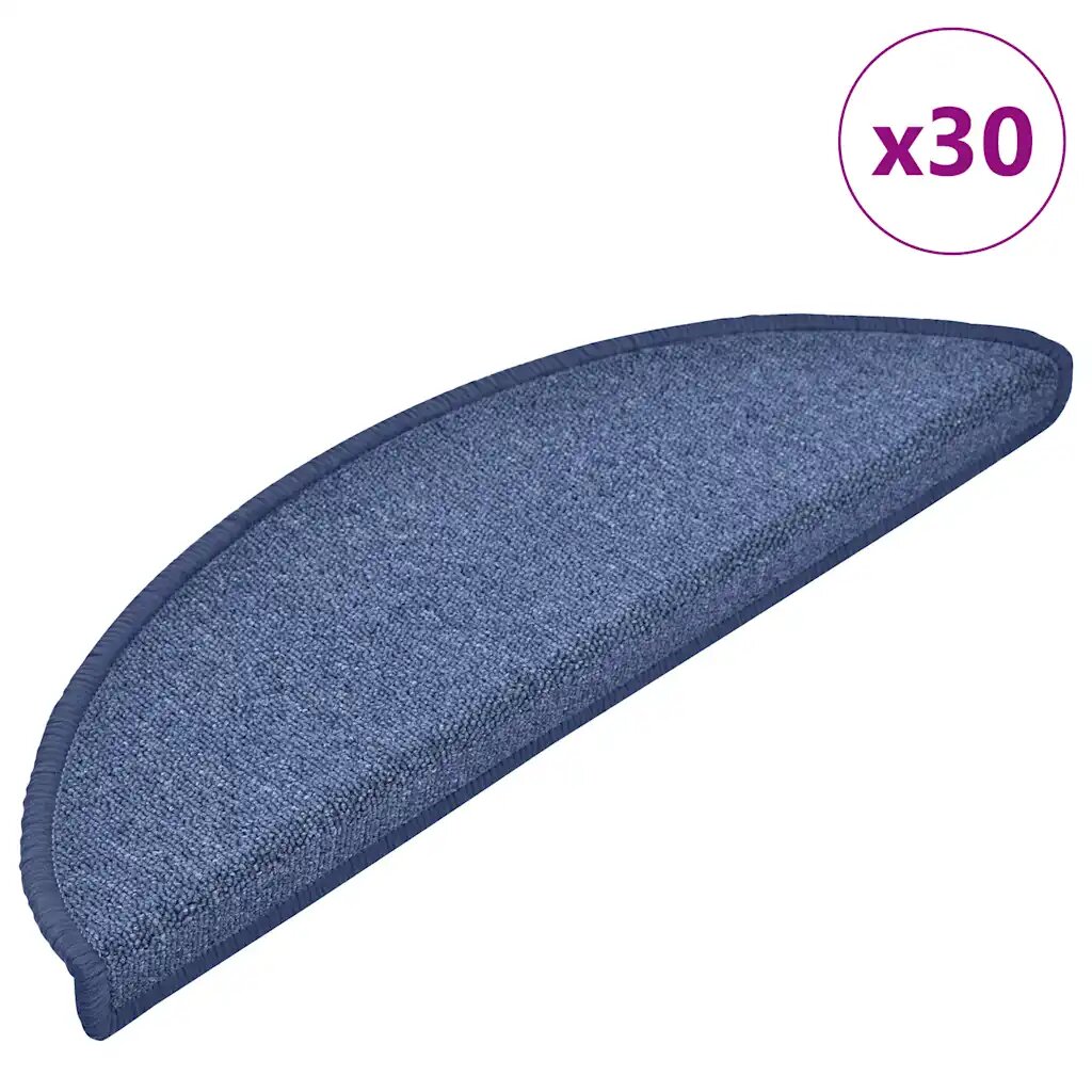 vidaXL Schodové rohože 30 ks 56x17x3 cm modré polkruhové