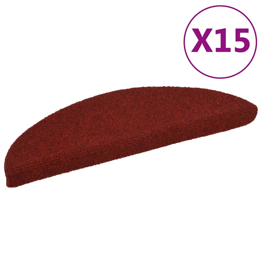 vidaXL Schodové rohože samolepiace 15 ks 56x17x3 cm bordovo červené polkruhové