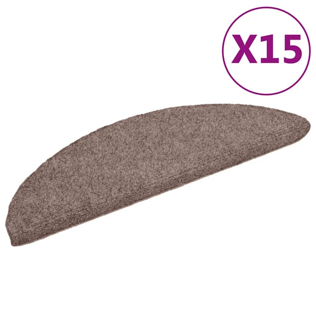 vidaXL Schodové rohože samolepiace 15 ks 56x17x3 cm svetlohnedé polkruhové