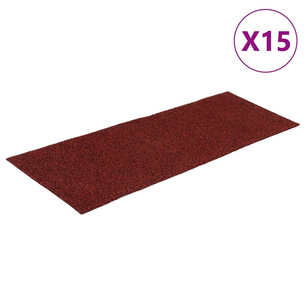 vidaXL Schodové rohože samolepiace 15 ks 60x25 cm bordovo červené obdĺžnikové