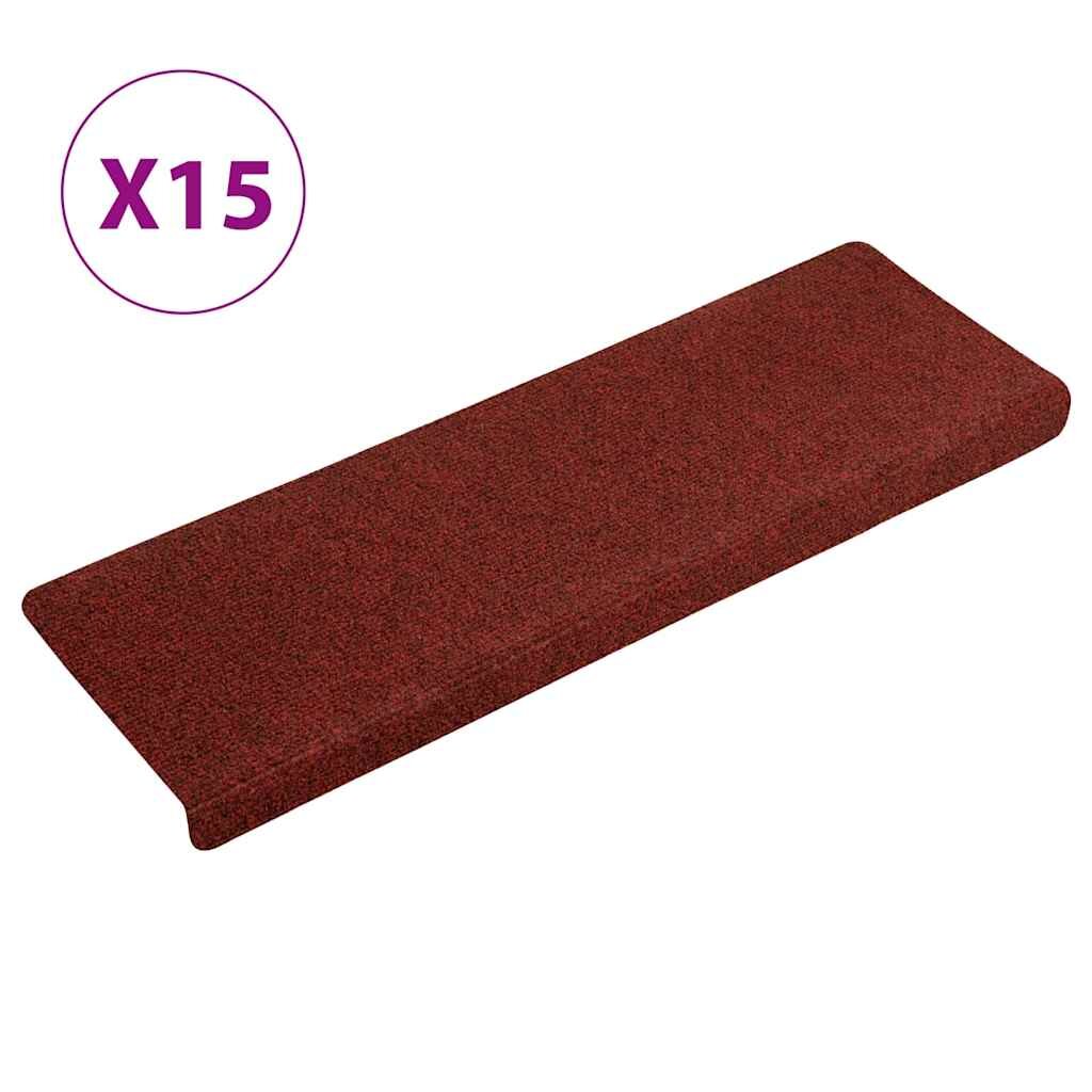 vidaXL Schodové rohože samolepiace 15 ks 65x21x4 cm bordovo červené s obdĺžnikovým okrajom