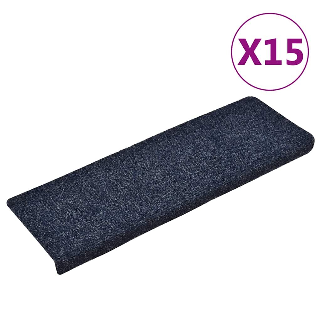 vidaXL Schodové rohože samolepiace 15 ks 65x21x4 cm modré s obdĺžnikovým okrajom