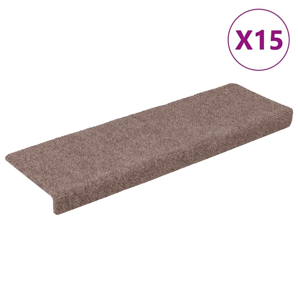 vidaXL Schodové rohože samolepiace 15 ks 65x21x4 cm svetlohnedé s obdĺžnikovým okrajom