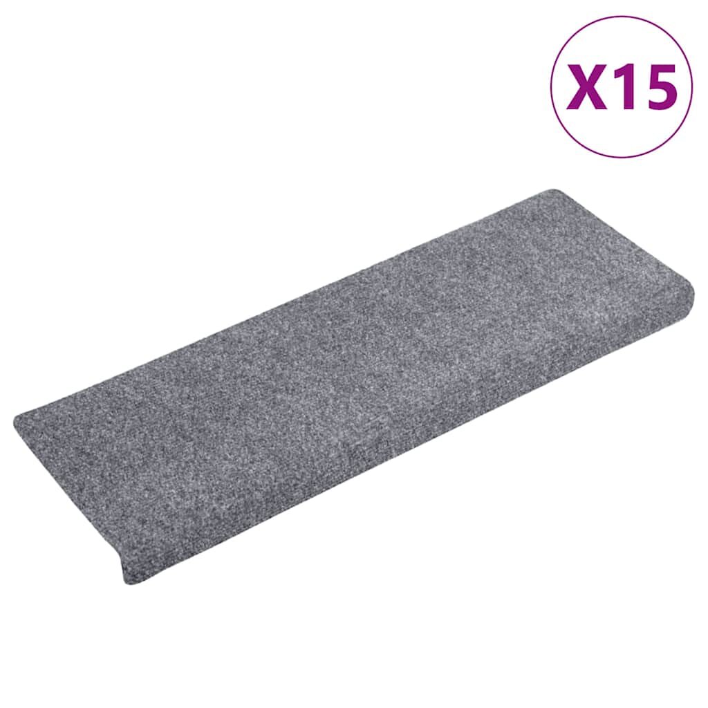 vidaXL Schodové rohože samolepiace 15 ks 65x21x4 cm svetlosivé s obdĺžnikovým okrajom