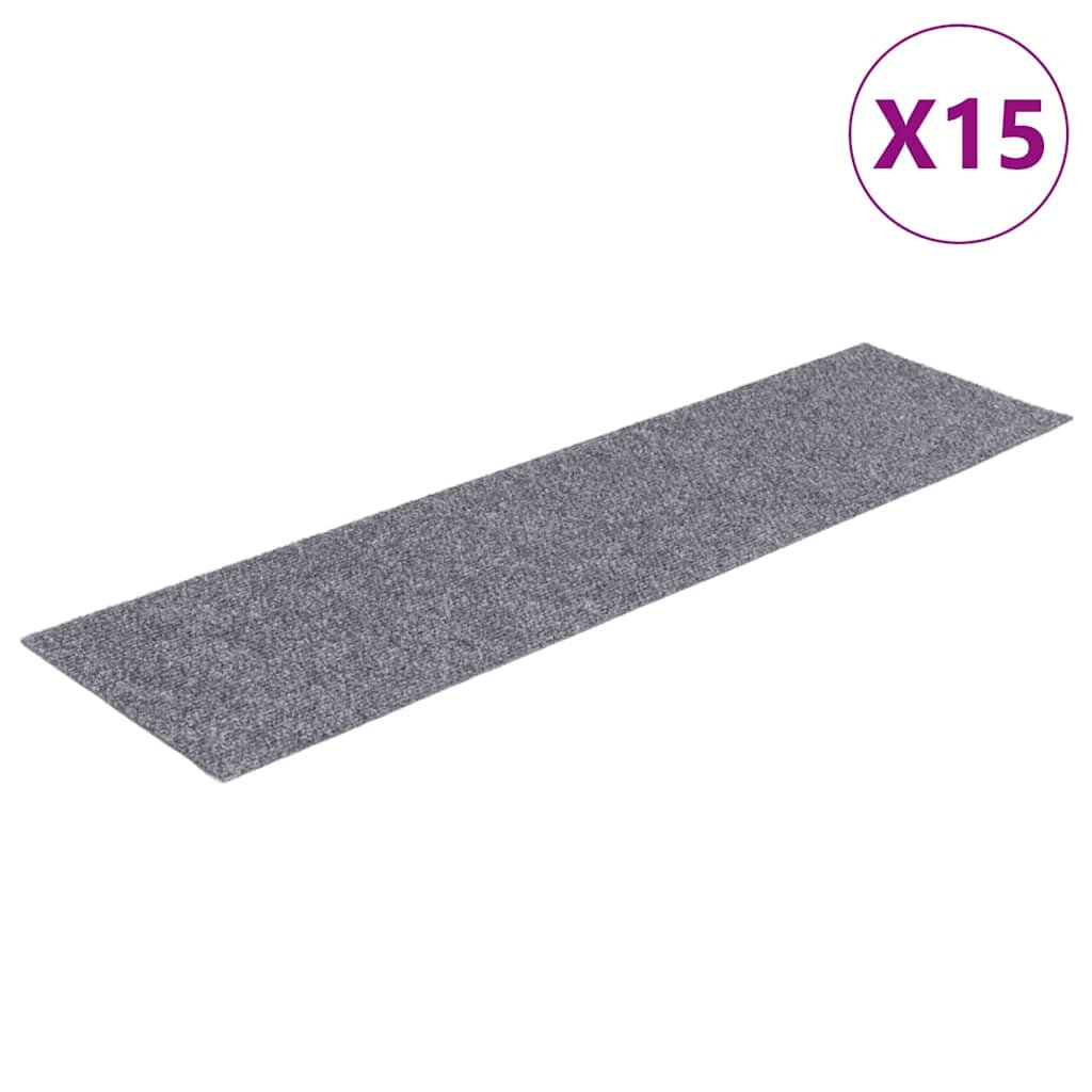 vidaXL Schodové rohože samolepiace 15 ks 76x20 cm svetlosivé obdĺžnikové