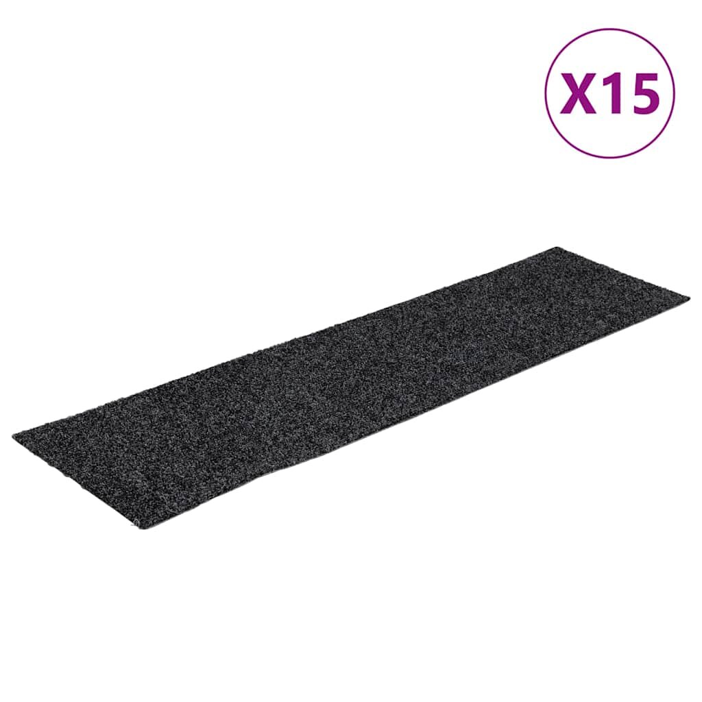 vidaXL Schodové rohože samolepiace 15 ks 76x20 cm tmavosivé obdĺžnikové