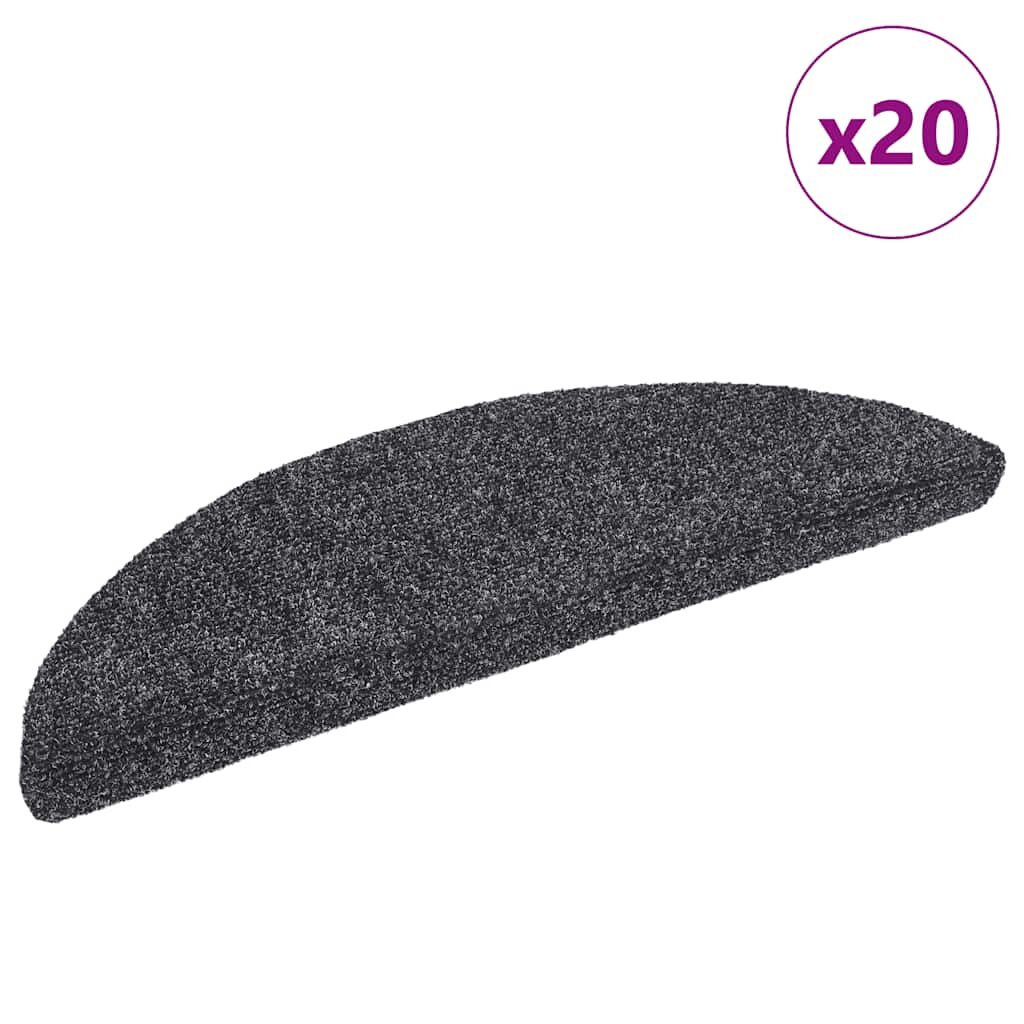 vidaXL Schodové rohože samolepiace 20 ks 56x17x3 cm tmavošedé polkruhové