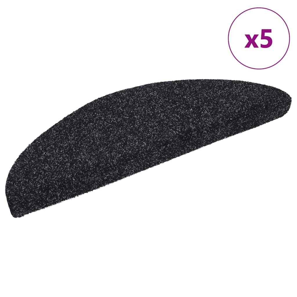 vidaXL Schodové rohože samolepiace 5 ks 56x17x3 cm čierne polkruhové