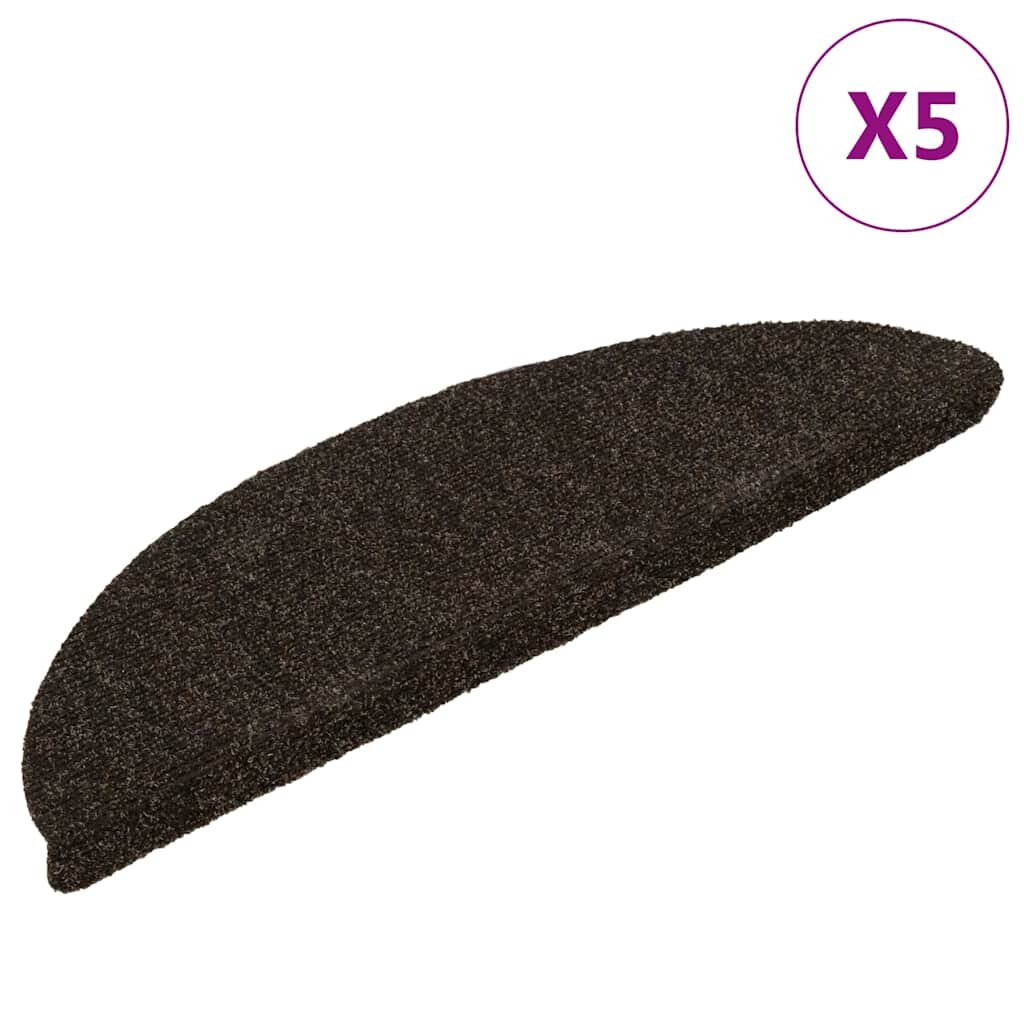 vidaXL Schodové rohože samolepiace 5 ks 56x17x3 cm tmavohnedé polkruhové