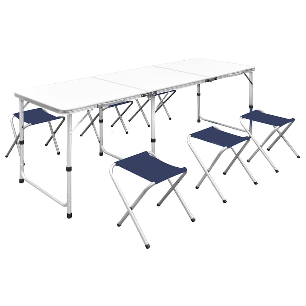 vidaXL Skladací kempingový set stôl+6 stoličiek nastaviteľná výška 180x60cm