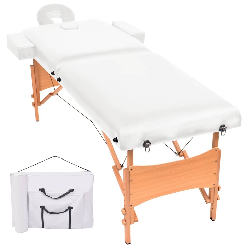 vidaXL Skladací masážny stôl 2 zóny 10 cm hrubý biely
