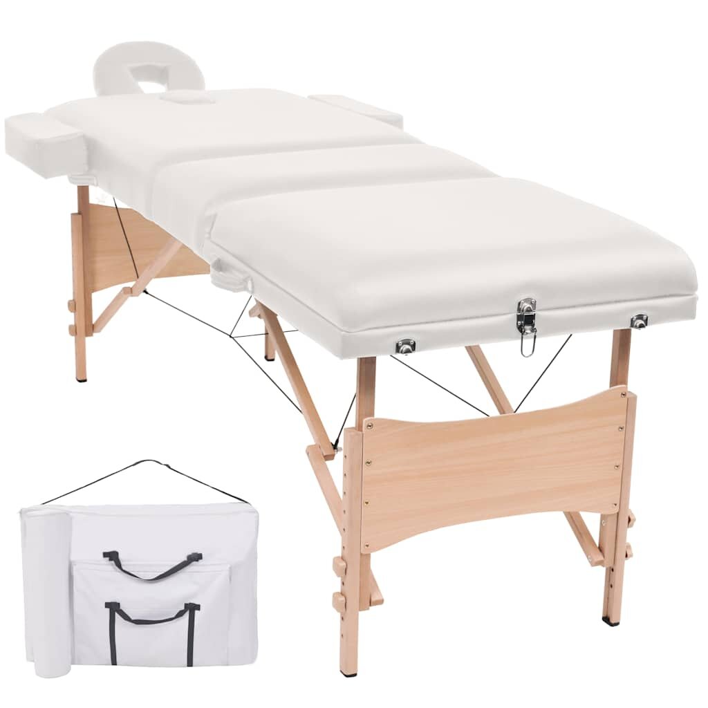 vidaXL Skladací masážny stôl 3 zóny 10 cm hrubý biely
