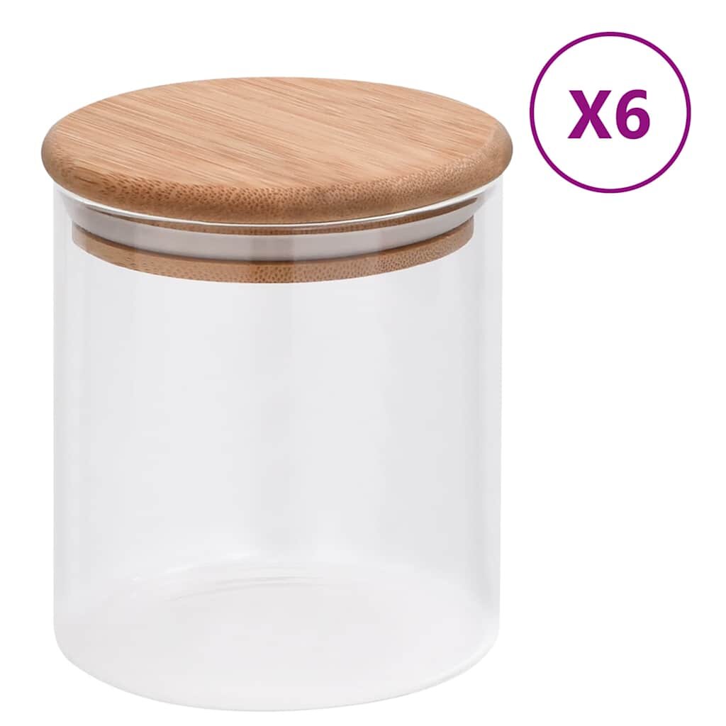 vidaXL Skladovacie sklenené poháre s bambusovými viečkami 6 ks 600 ml