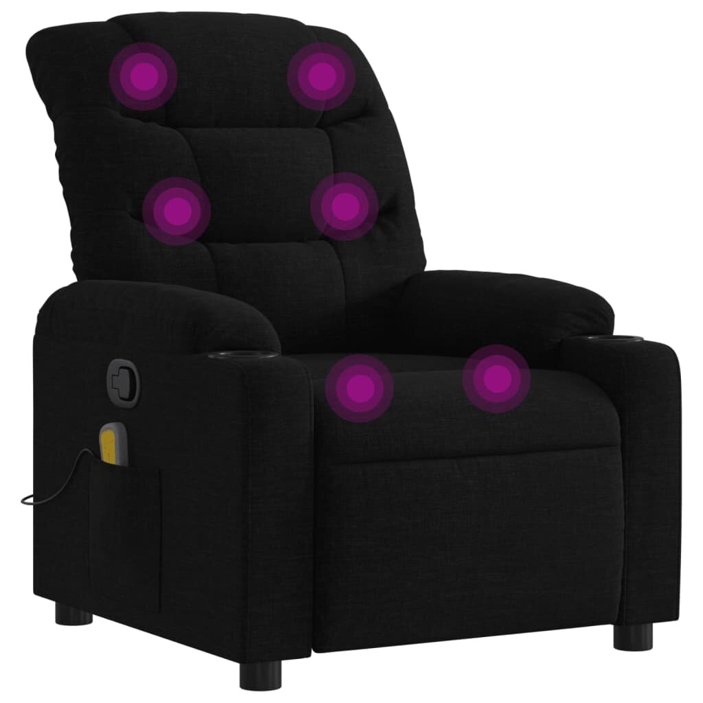 vidaXL Sklápacie masážne kreslo čierne látkové