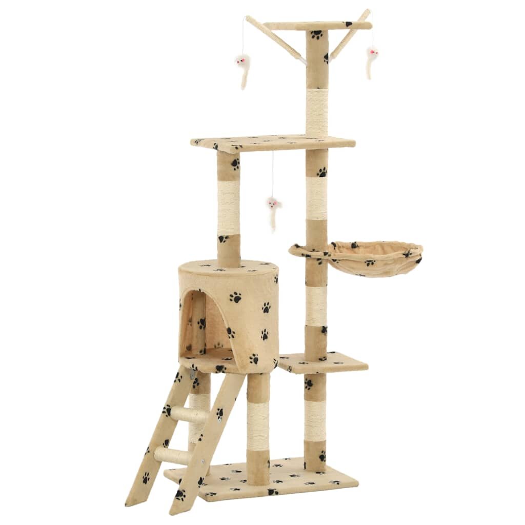 vidaXL Škrabadlo pre mačky so sisalovými stĺpikmi 138cm béžové s labkami