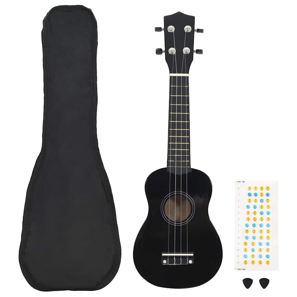 vidaXL Sopránové ukulele s taškou pre deti čierne 21"