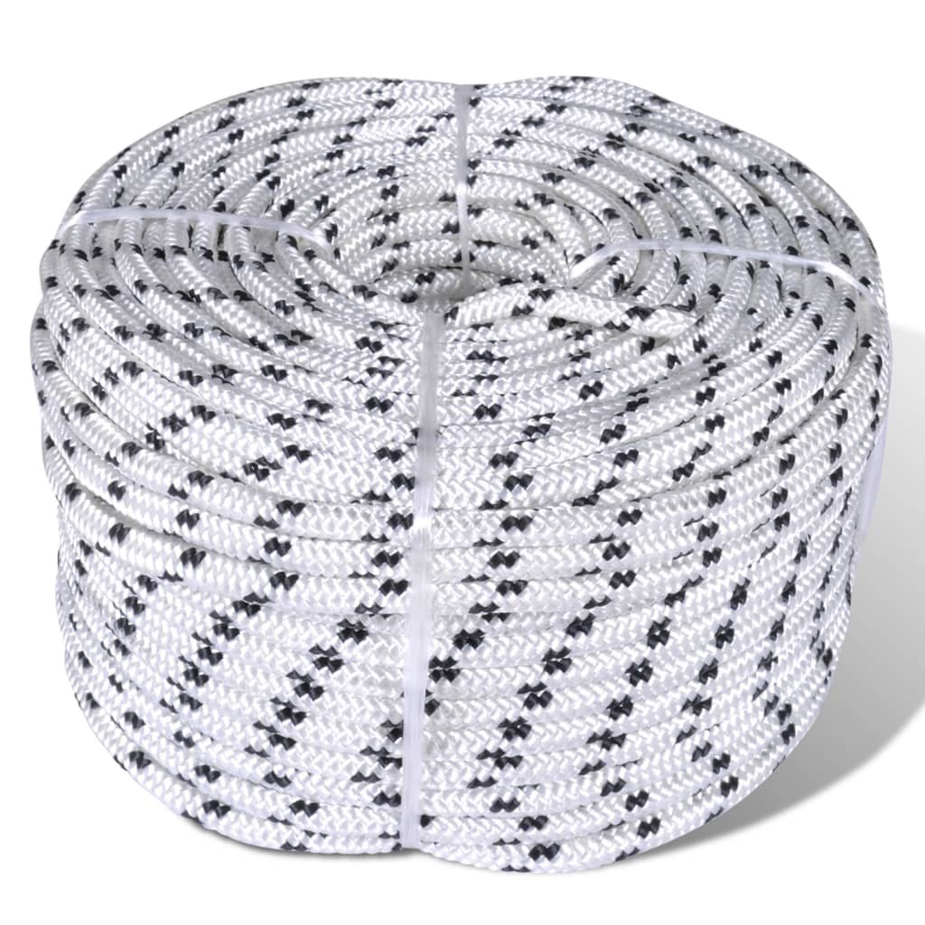 vidaXL Spletané lodné lano biele 8 mm 250 m polyester