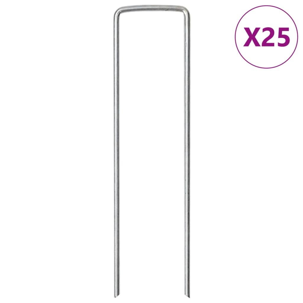 vidaXL Stanové kolíky v U tvare 25 ks 15x35 cm pozinkovaná oceľ