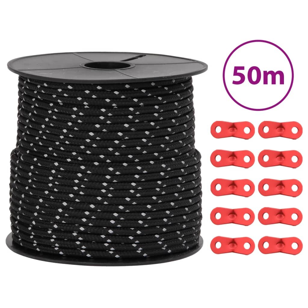 vidaXL Stanové lano s reflexnými pásikmi a napinákmi 50 m 4 mm