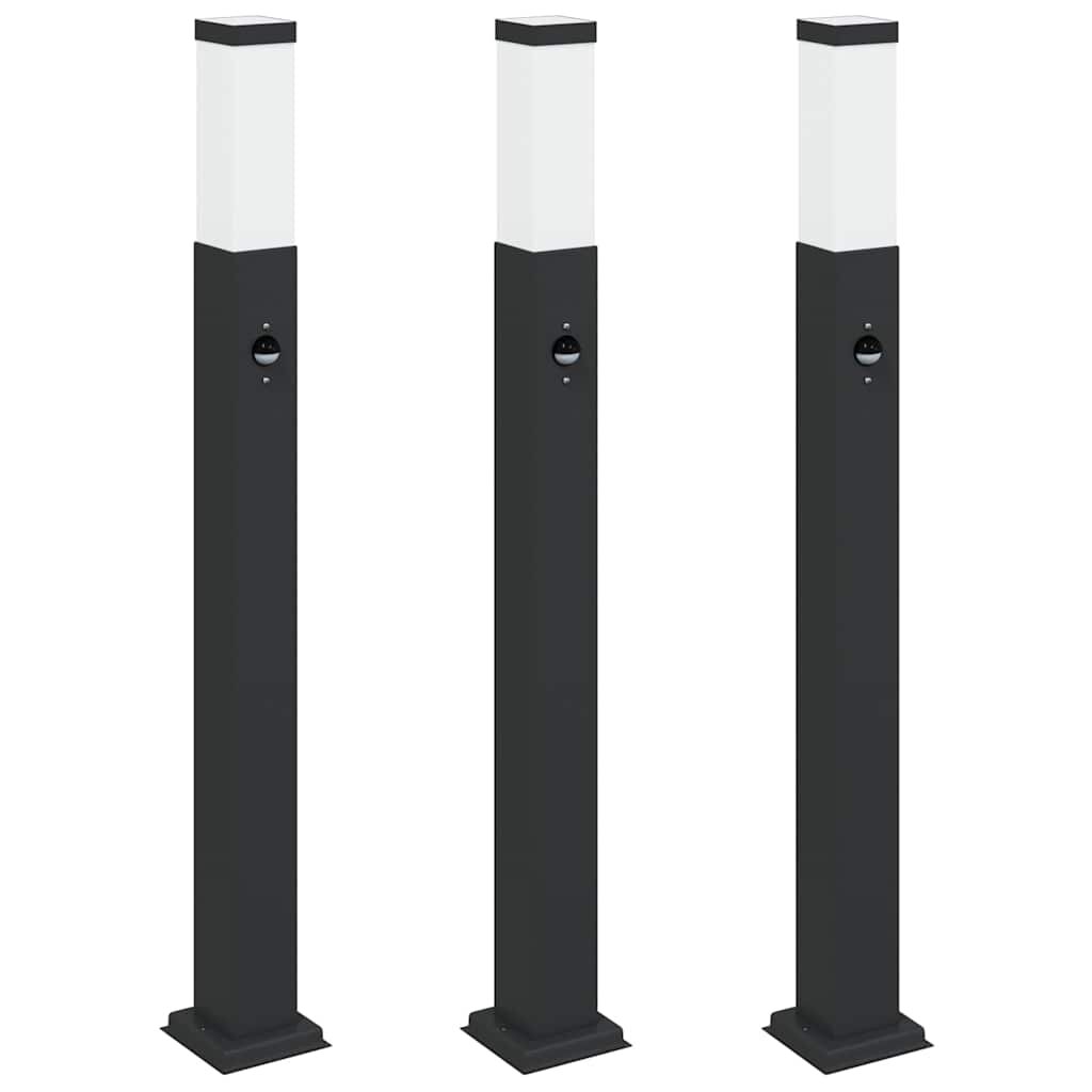 vidaXL Stĺpikové svetlá so senzorom 3 ks 80 cm čierne IP44
