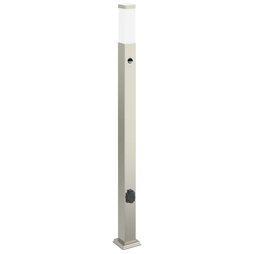 vidaXL Stĺpikové svietidlo so senzorom a zásuvkou 110 cm nehrdzavejúca oceľ IP44