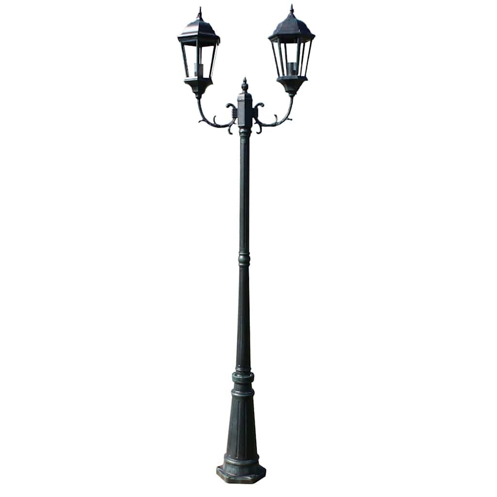 vidaXL Stĺpové záhradné svetlo 2-ramenné 230 cm zelenočierne hliník