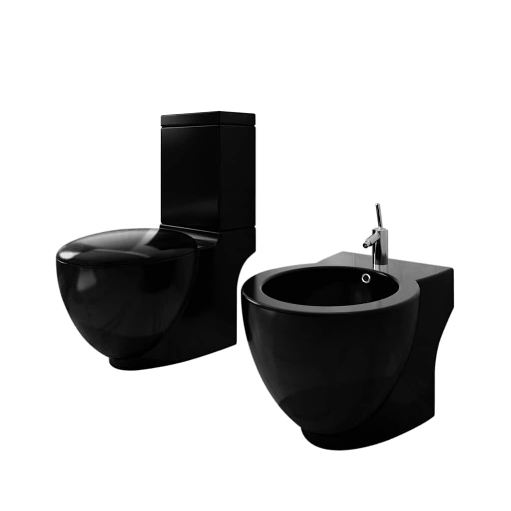 vidaXL Stojaca toaleta a bidet čierna keramika