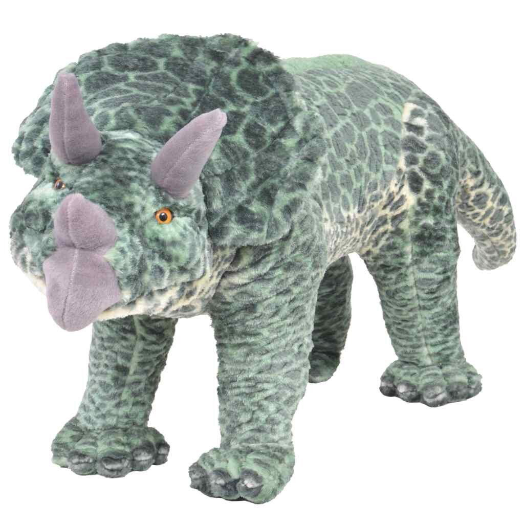 vidaXL Stojaci plyšový hračkársky dinosaurus triceratops zelený XXL