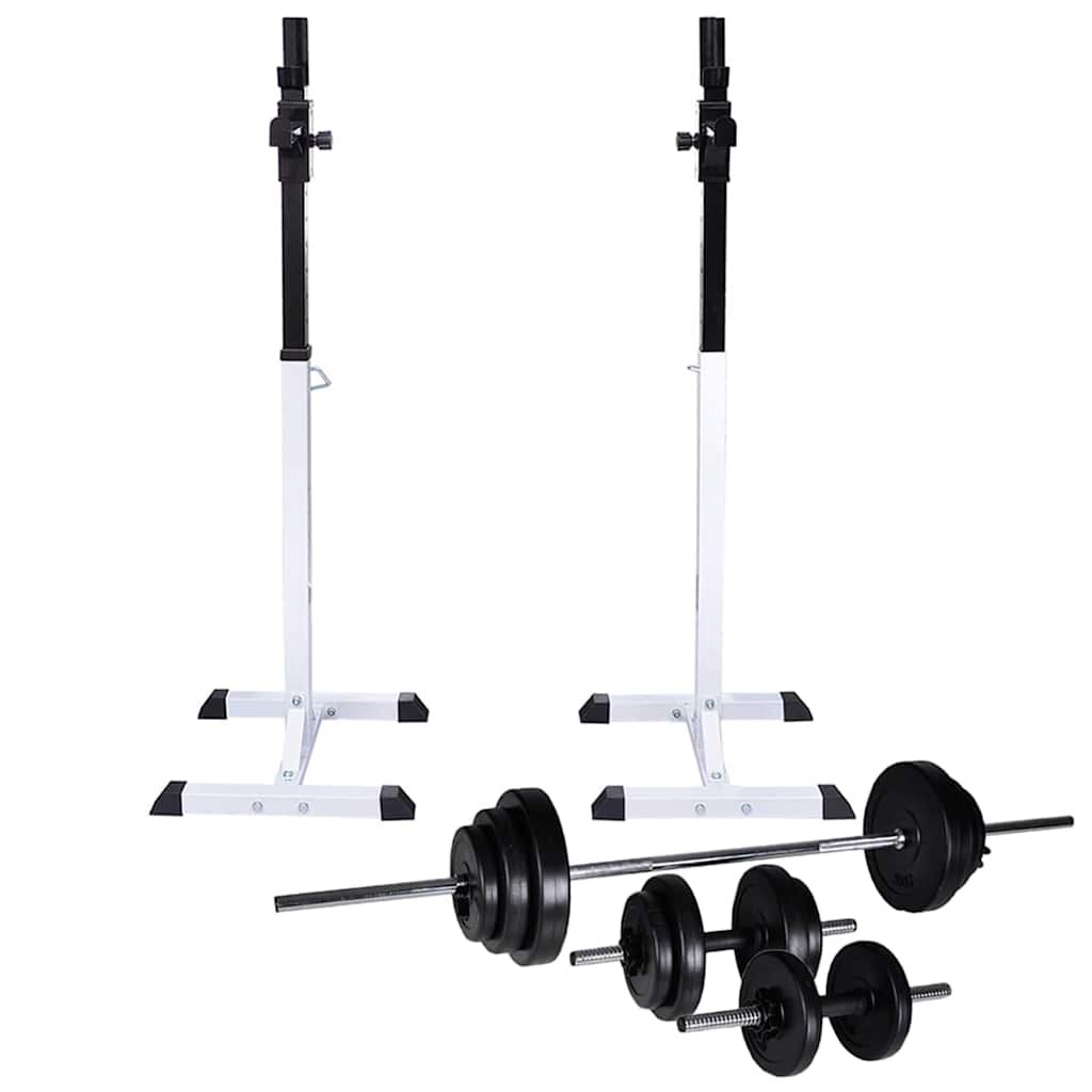 vidaXL Stojan na drepy so sadou činiek barbell a dumbbell 305 kg