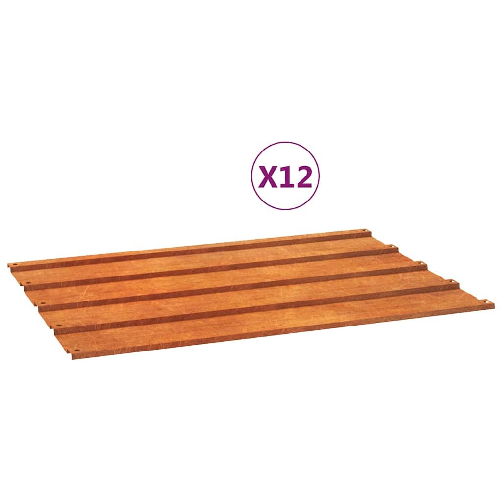 vidaXL Strešné panely 12 ks hrdzavé 60x44 cm cortenová oceľ