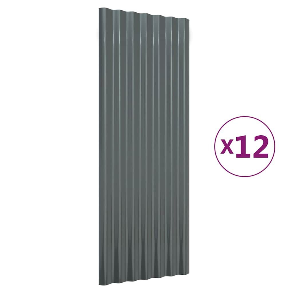 vidaXL Strešné panely 12 ks pozinkovaná oceľ antracitové 100x36 cm