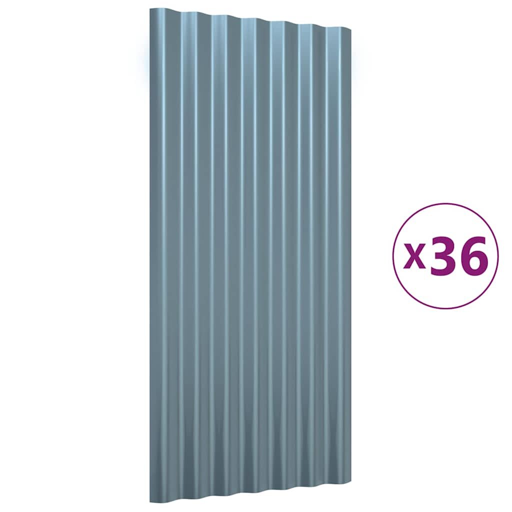 vidaXL Strešné panely 36 ks pozinkovaná oceľ sivá 80x36 cm