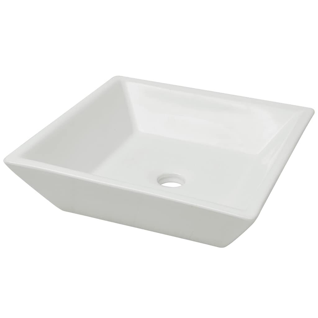 vidaXL Štvorcové keramické umývadlo biele 41.5x41.5x12 cm