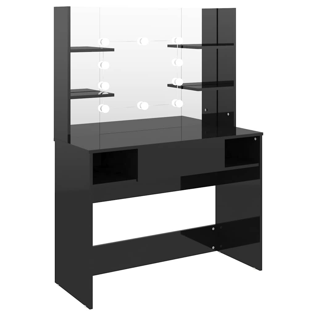 vidaXL Toaletný stolík s LED svetlami 100x40x135 cm MDF lesklý čierny