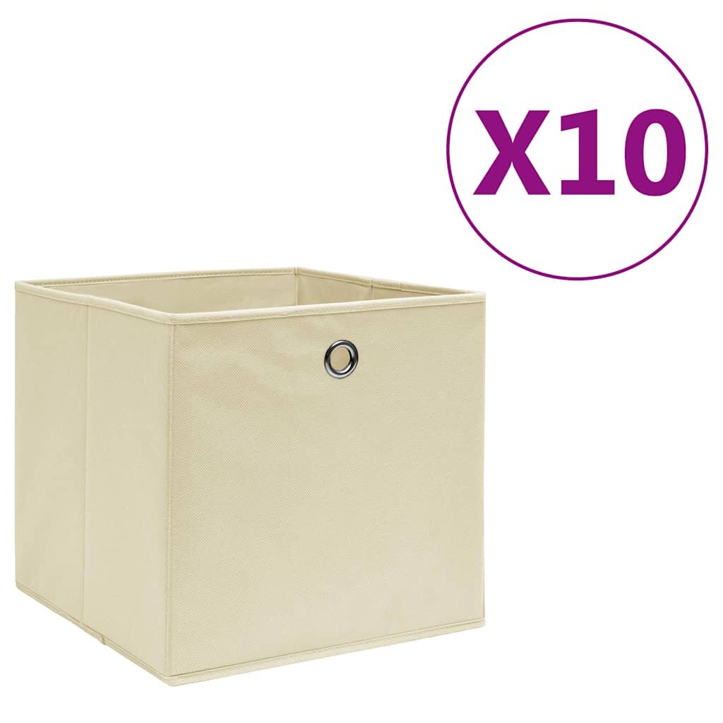 vidaXL Úložné boxy 10 ks netkaná textília 28x28x28 cm krémové
