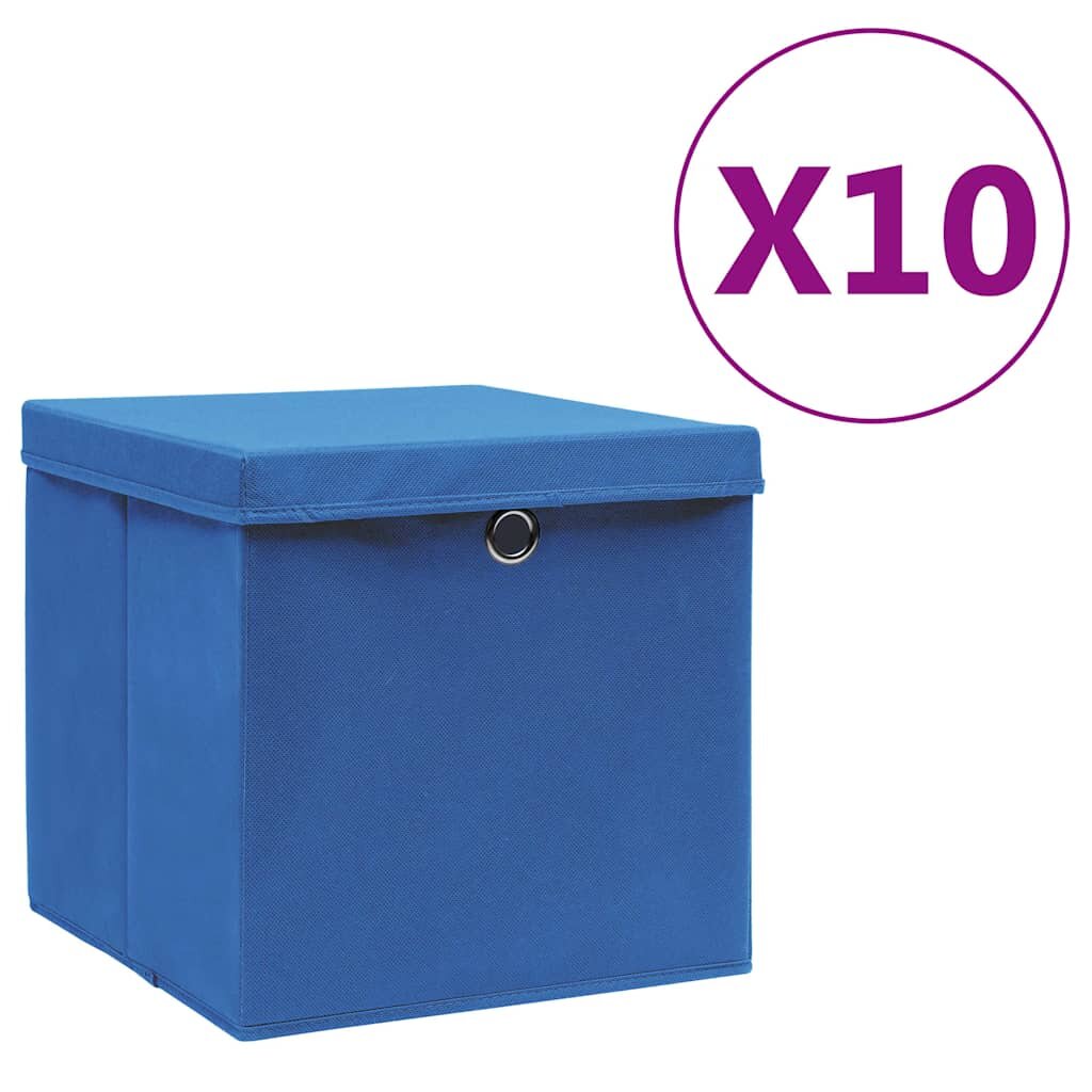 vidaXL Úložné boxy s vekom 10 ks 28x28x28 cm modré