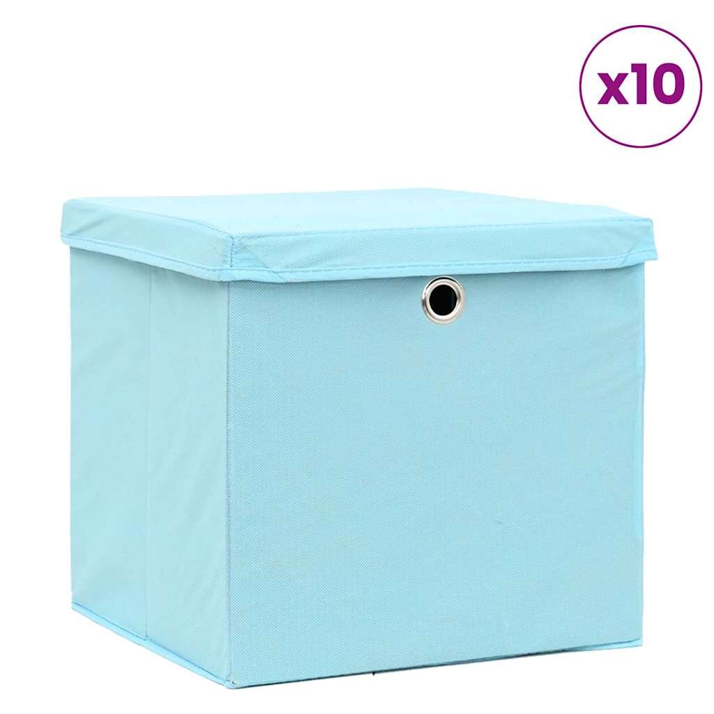 vidaXL Úložné boxy s vekom 10 ks 28x28x28 cm svetlomodré