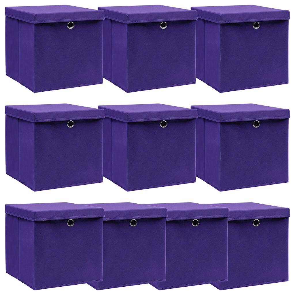 vidaXL Úložné boxy s vekom 10 ks fialové 32x32x32 cm látka