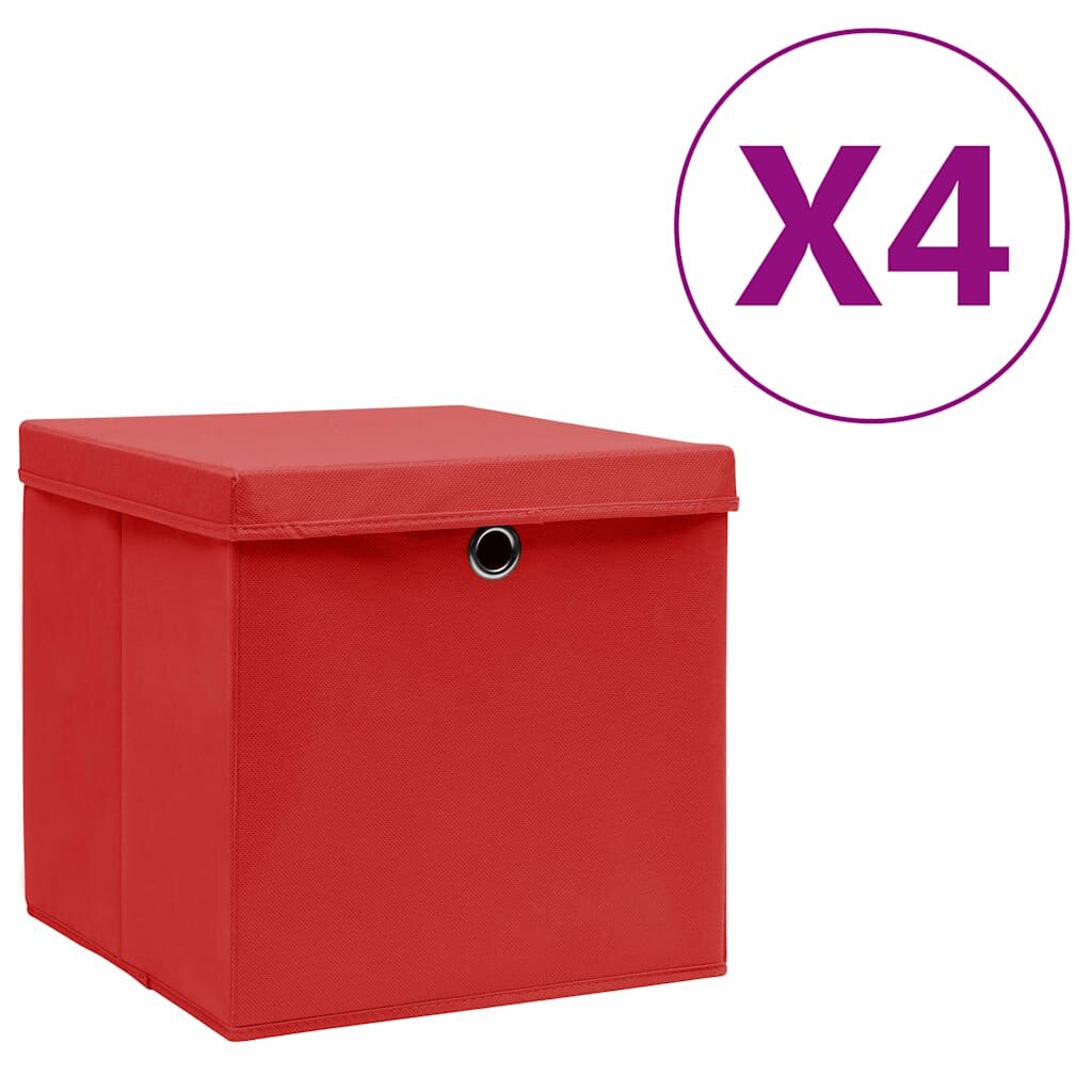vidaXL Úložné boxy s vekom 4 ks 28x28x28 cm červené