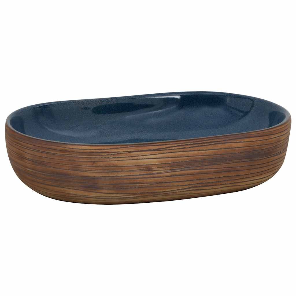 vidaXL Umývadlo na dosku hnedé a modré oválne 59x40x14 cm keramické