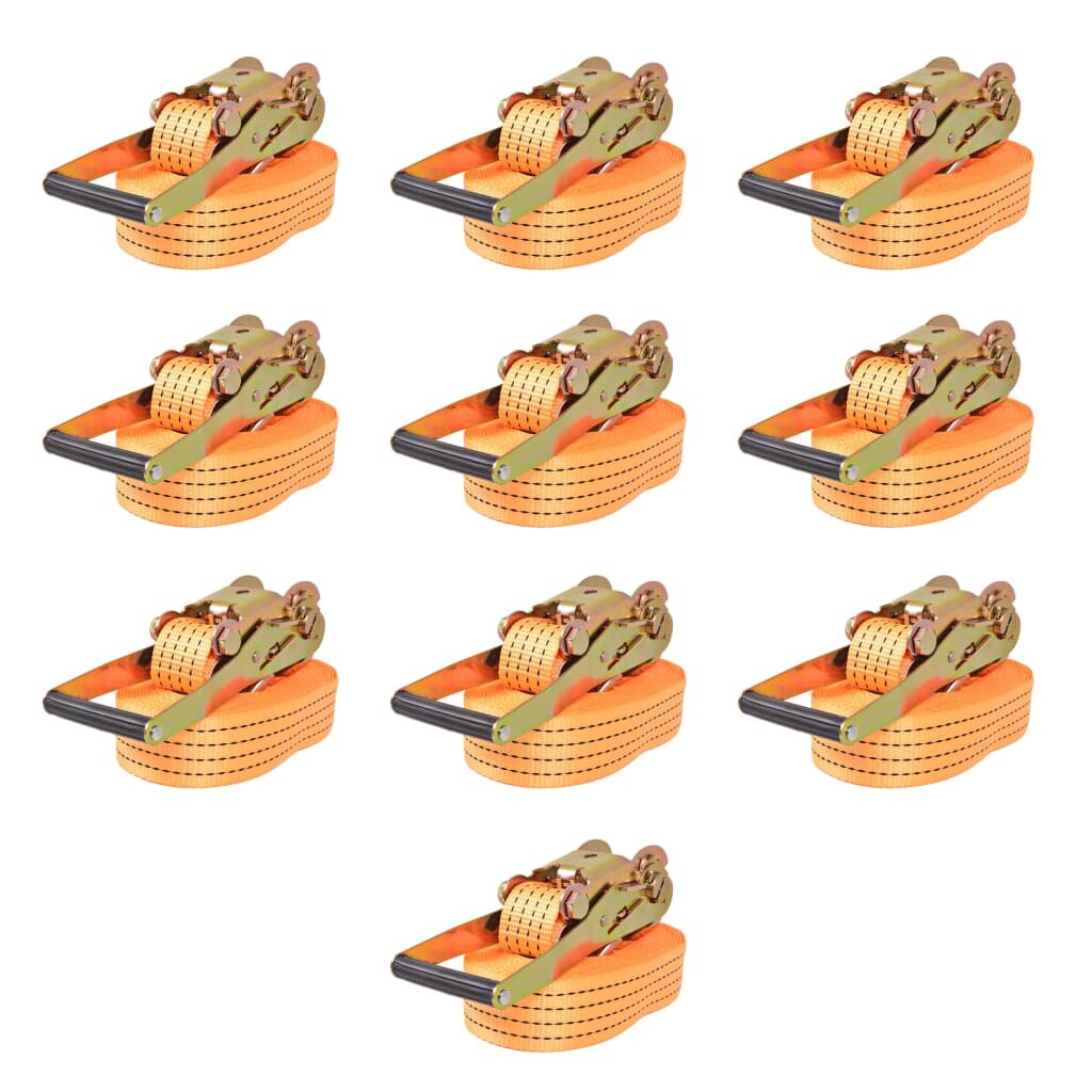 vidaXL Upínacie popruhy s račňou 10 ks 2 tony 8mx50mm oranžové