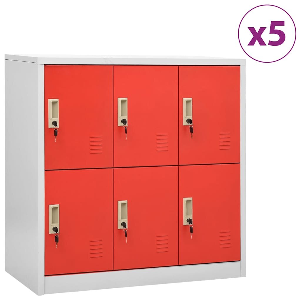 vidaXL Uzamykacie skrinky 5 ks bledosivé a červené 90x45x925 cm oceľové