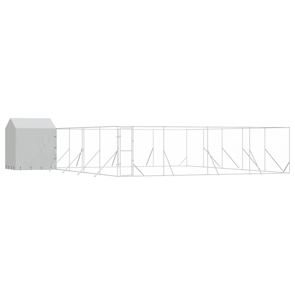 vidaXL Vonkajší koterec pre psov so strechou striebor. 10x10x25m oceľ