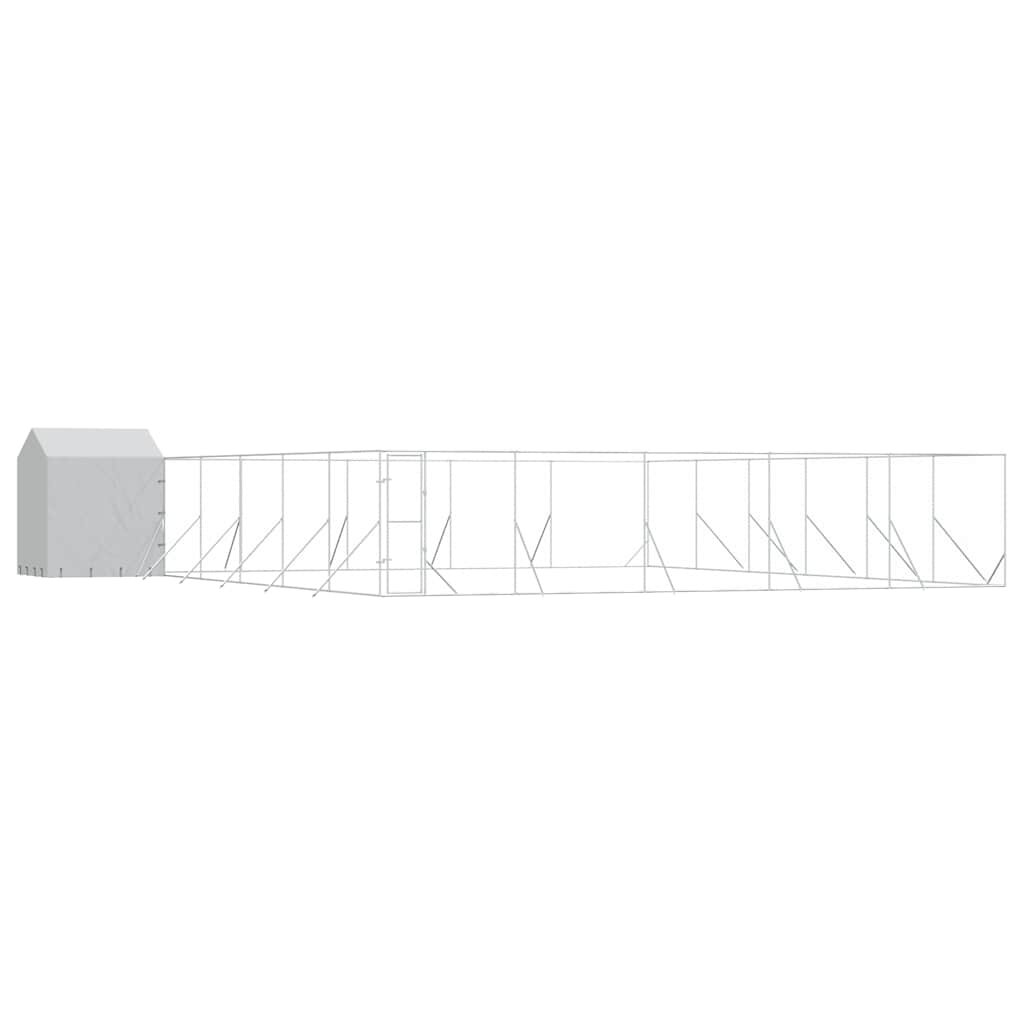 vidaXL Vonkajší koterec pre psov so strechou striebor. 12x12x25m oceľ