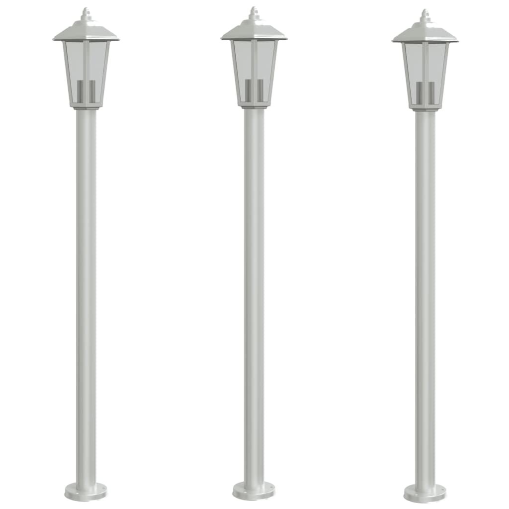 vidaXL Vonkajšie stojace lampy 3 ks strieborné 100cm nehrdzavej. oceľ