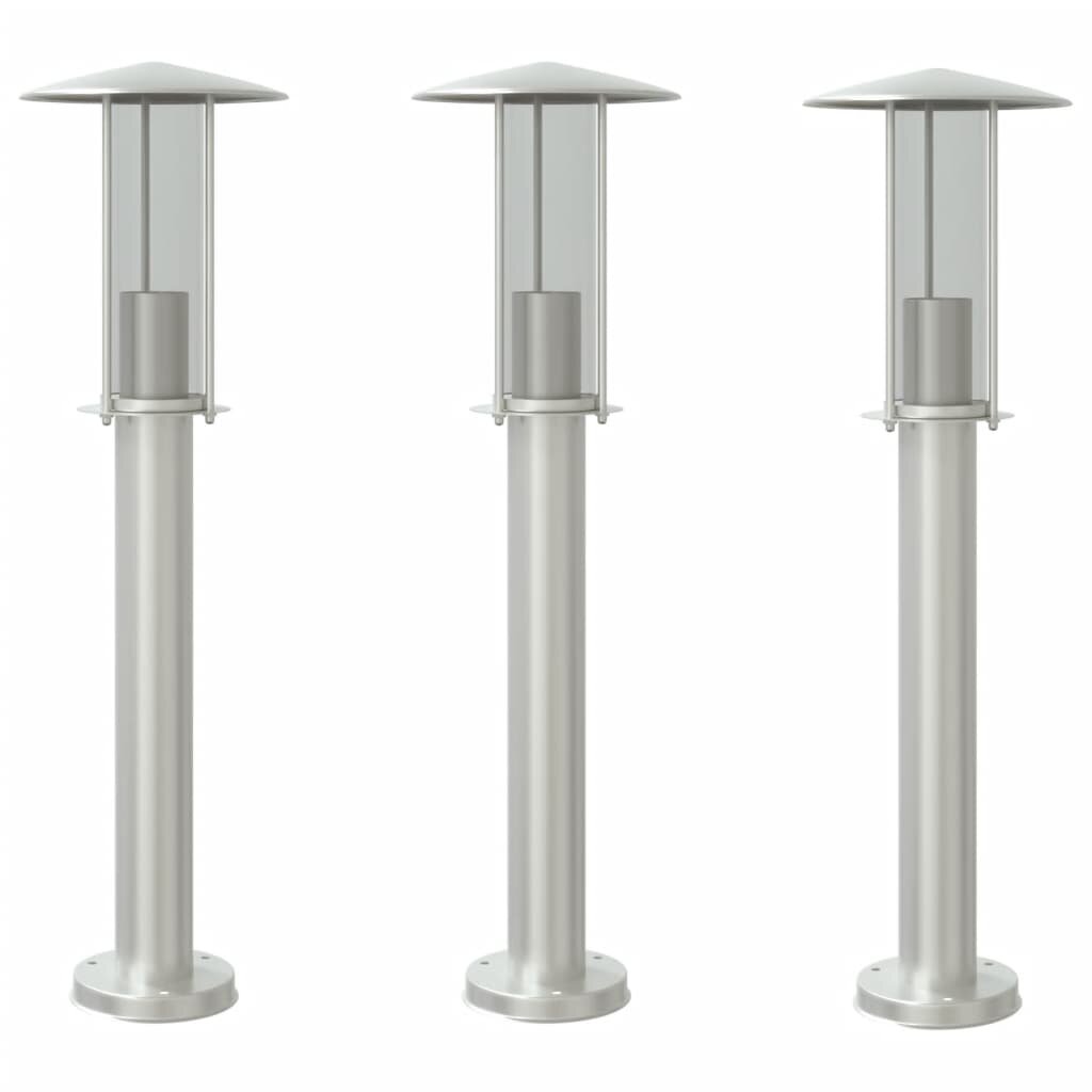 vidaXL Vonkajšie stojace lampy 3 ks strieborné 60cm nehrdzavejúca oceľ