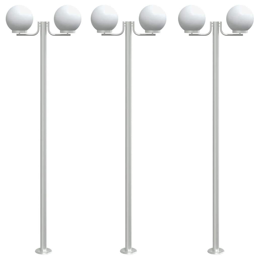 vidaXL Vonkajšie stojace lampy 3ks strieborné 215cm nehrdzavejúca oceľ